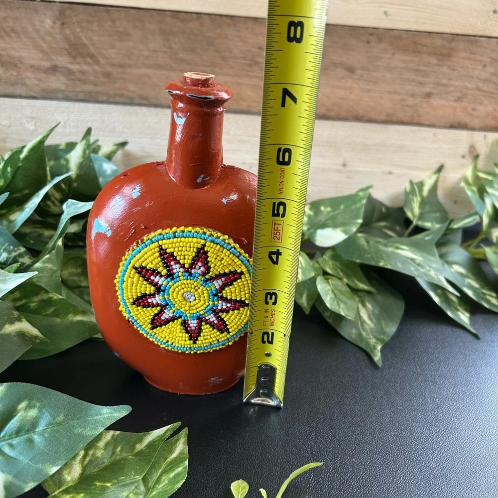 Upcycled‎ Native American Glass Beaded Jar Corked Distressed Shelf Sitter Decor